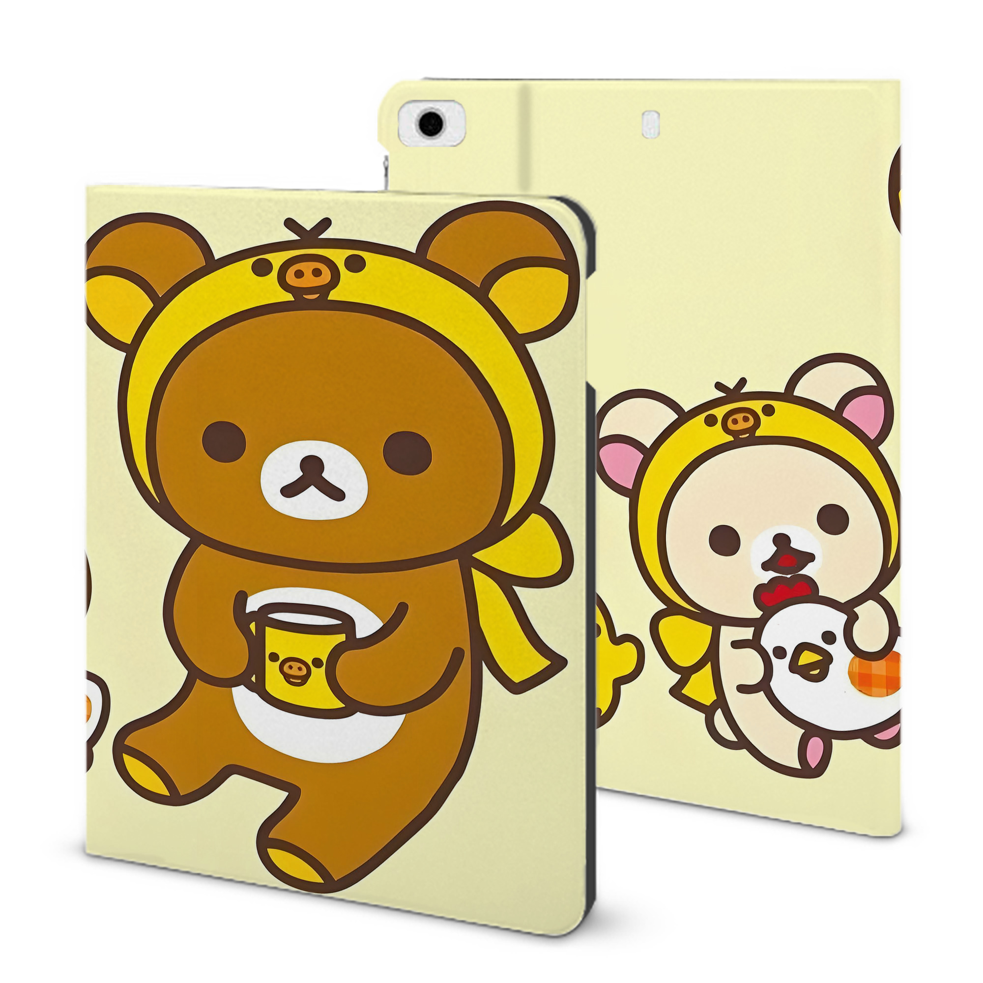 （画像用） リラックマ リラックマ キイロイトリ Rilakkuma Korilakkuma Kiiroitori IPad ケース ブック型 PUレザー TPU 耐衝撃 軽量 薄型 ペン収納なし 全面保護 IPad 各モデル対応